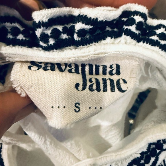 Savanna Jane White Ruffled Blouse with Black Embroidery - Picture 5 of 6